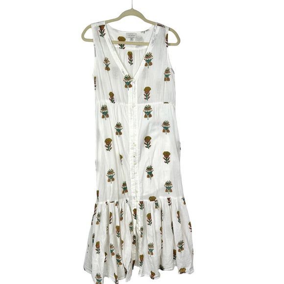 Lucky Brand Dresses & Skirts - Lucky Brand Women White Cotton Pineapple Print Midi Dress Ruffle Sleeveless Maxi